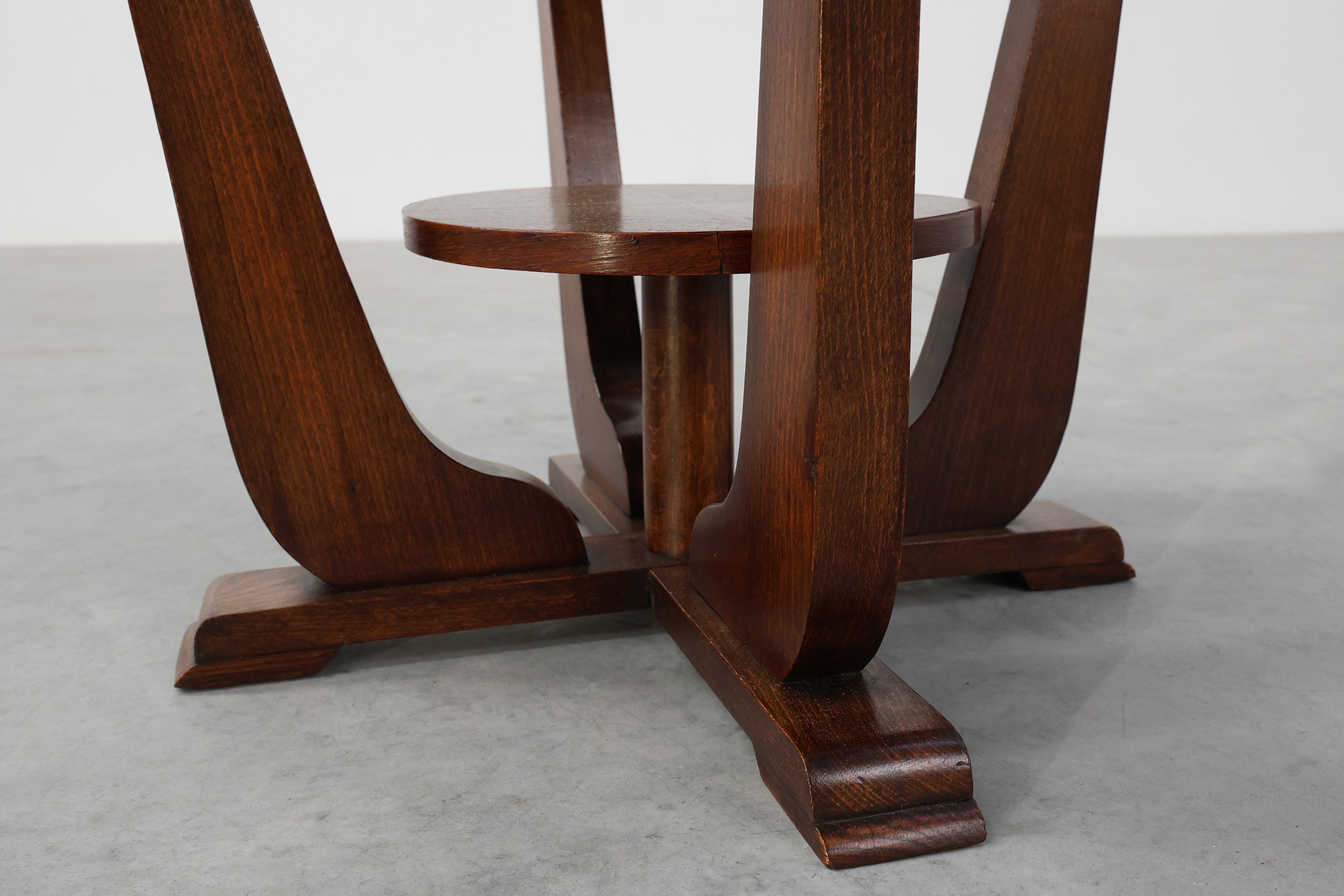 Art Deco Oak Side Table with Sculptural Base and Geometric Top, Belgium ca. 1920thumbnail